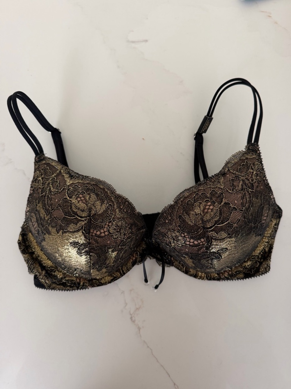 Victoria's Secret Seduction Black and Gold Lace Push-Up Bra